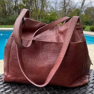 Genuine Leather Tooled brandy color handbag by American Leather Company